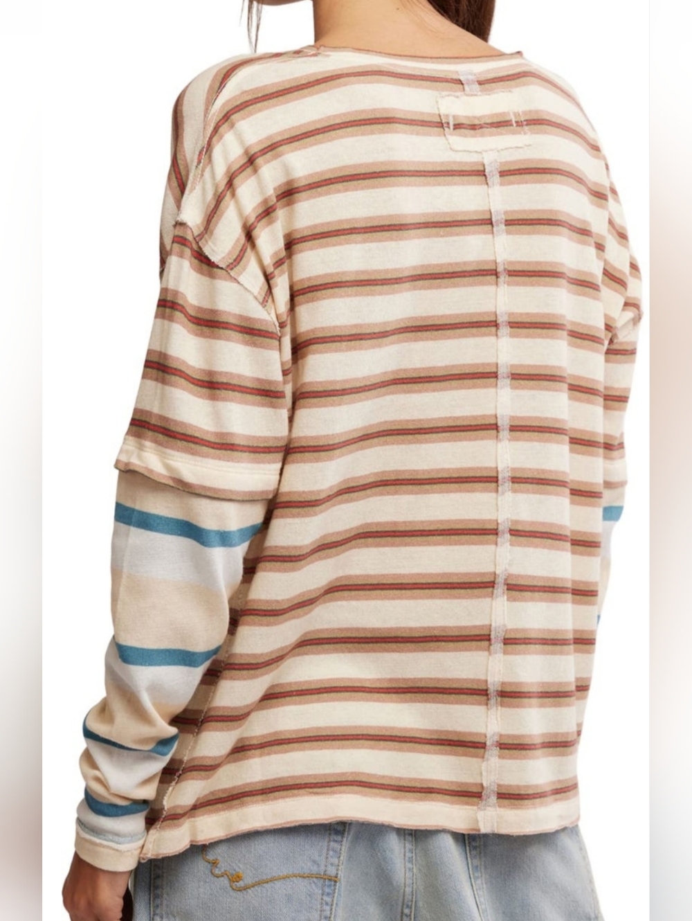 Free People - Nina Stripe Layered Long Sleeve Cotton Shirt - Size XL - Picture 2 of 16